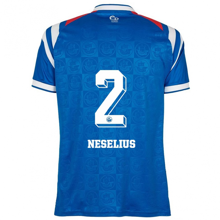 גברים כדורגל Hanna Neselius #2 כחול לבן אדום ג'רזי ביתית 2025/26