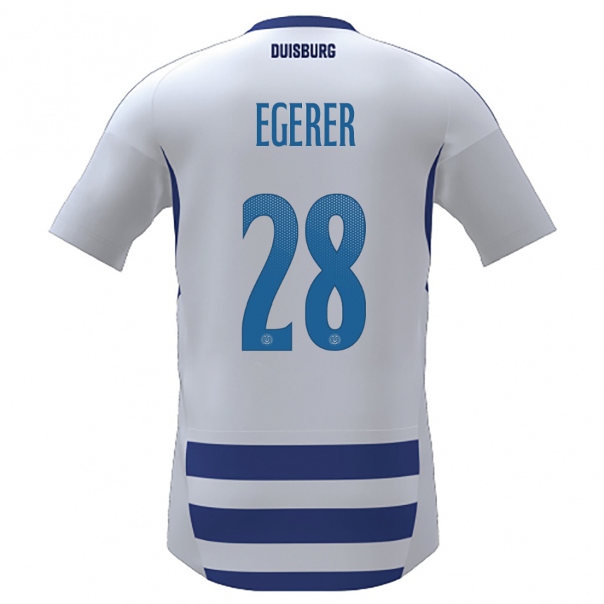 גברים כדורגל פלוריאן אגרר #28 לבן כחול ג'רזי ביתית 2025/26