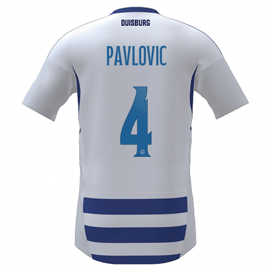 גברים כדורגל Marko Pavlovic #4 לבן כחול ג'רזי ביתית 2025/26