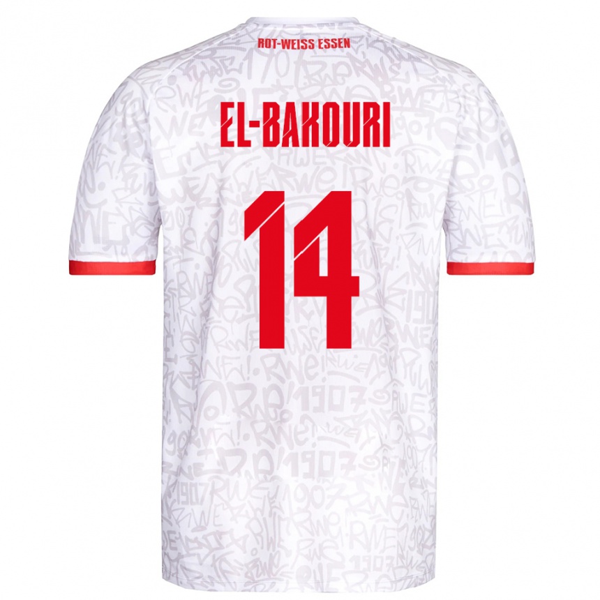 גברים כדורגל Ibrahim El-Bakouri #14 לבן אדום ג'רזי ביתית 2025/26