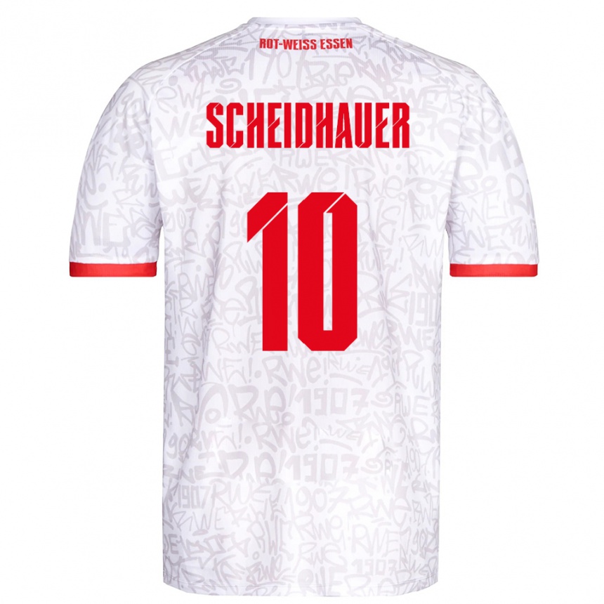 גברים כדורגל לאון שיידהאוור #10 לבן אדום ג'רזי ביתית 2025/26