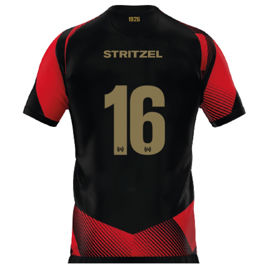 גברים כדורגל פלוריאן שטריצל #16 שחור אדום ג'רזי ביתית 2025/26