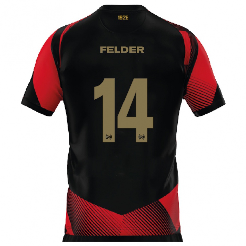 גברים כדורגל מוחמד פלדר #14 שחור אדום ג'רזי ביתית 2025/26