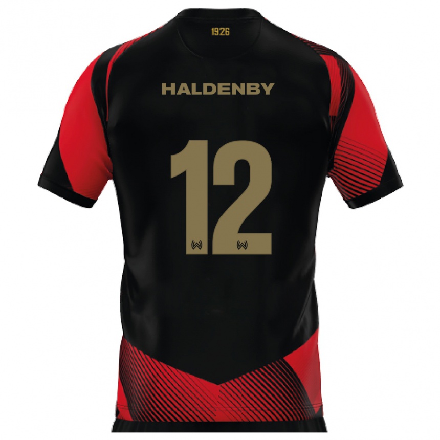 גברים כדורגל Ben Haldenby #12 שחור אדום ג'רזי ביתית 2025/26