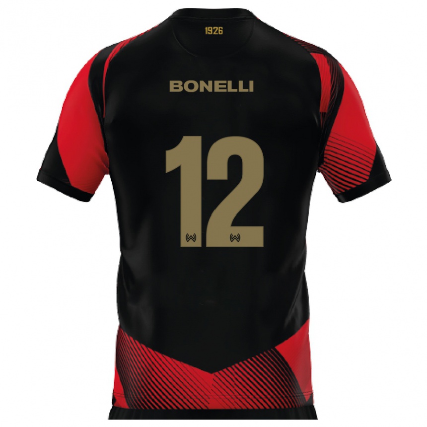 גברים כדורגל Leonardo Bonelli #12 שחור אדום ג'רזי ביתית 2025/26