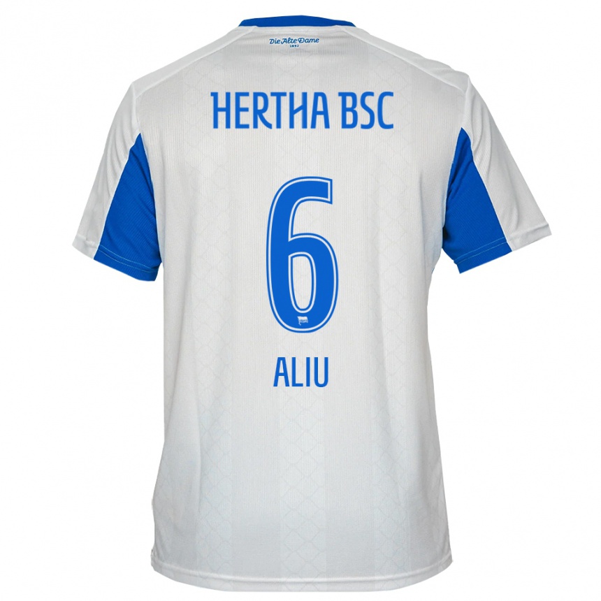 גברים כדורגל Lorent Aliu #6 לבן כחול הרחק ג'רזי 2025/26