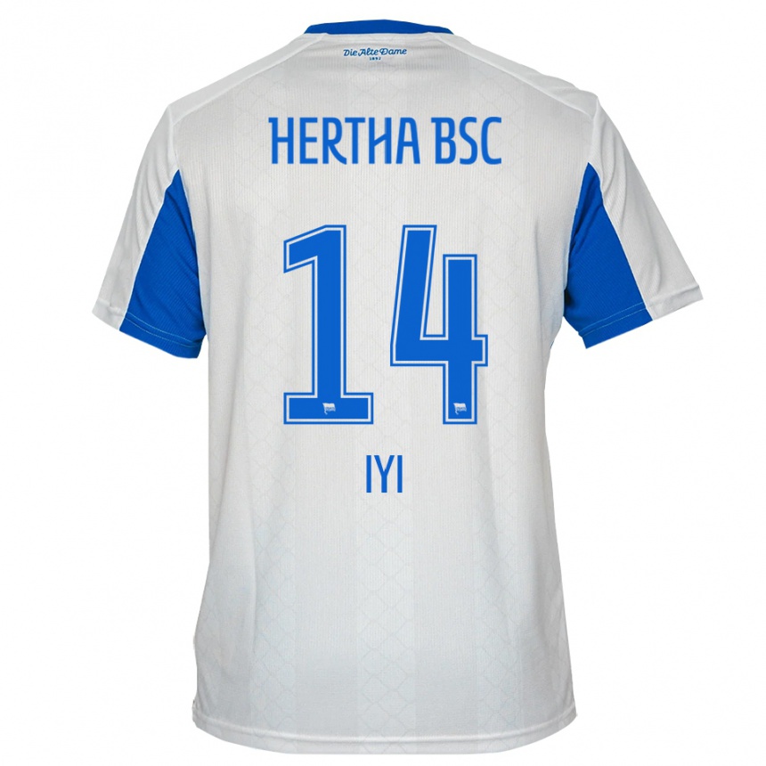 גברים כדורגל Aisosa Iyi #14 לבן כחול הרחק ג'רזי 2025/26