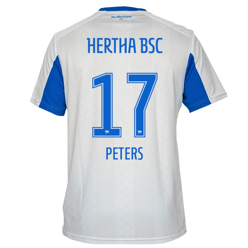 גברים כדורגל Laura Peters #17 לבן כחול הרחק ג'רזי 2025/26