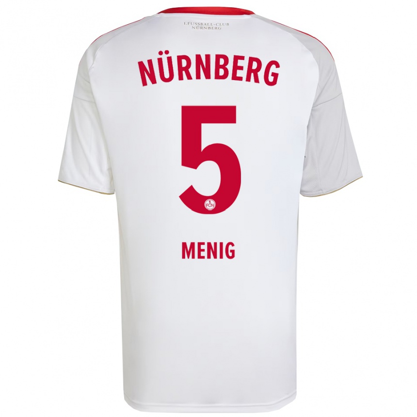 גברים כדורגל Fabian Menig #5 לבן אדום הרחק ג'רזי 2025/26