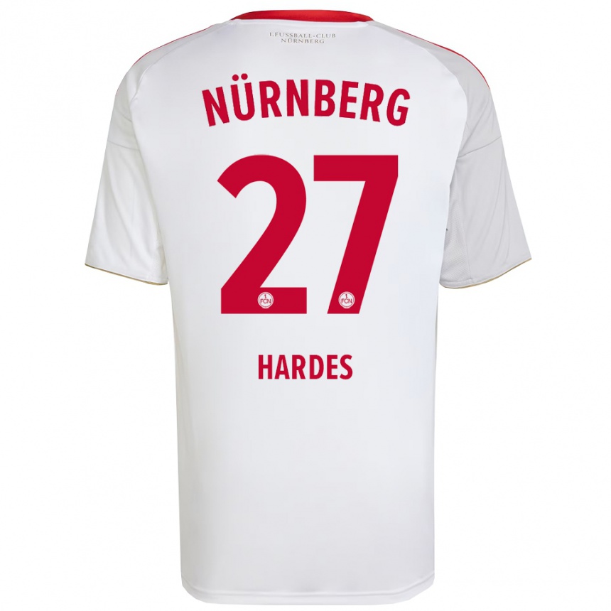 גברים כדורגל Aaron Hardes #27 לבן אדום הרחק ג'רזי 2025/26