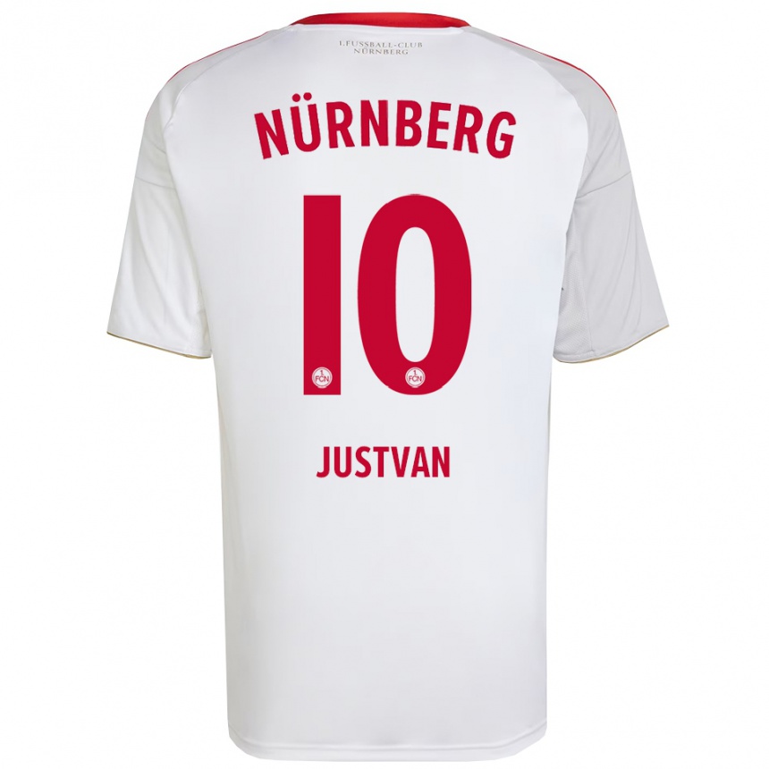 גברים כדורגל Julian Justvan #10 לבן אדום הרחק ג'רזי 2025/26