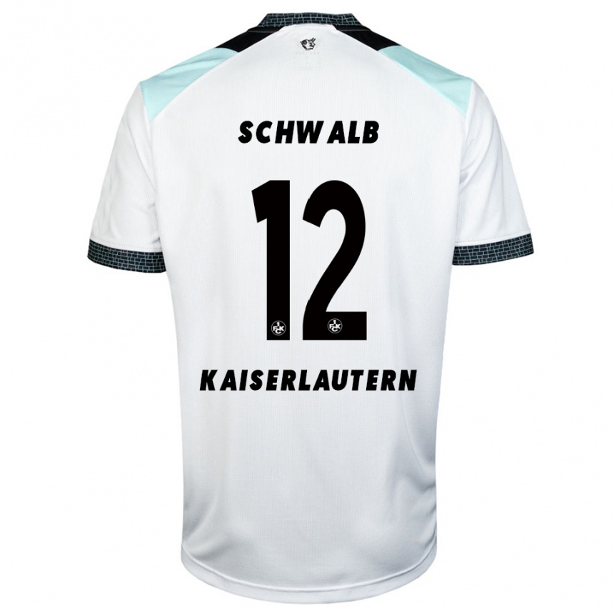 גברים כדורגל יאניק שוואלב #12 לבן שחור הרחק ג'רזי 2025/26