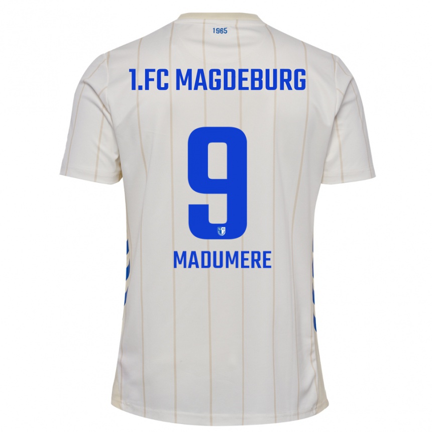 גברים כדורגל Kingsley Madumere #9 לבן כחול הרחק ג'רזי 2025/26