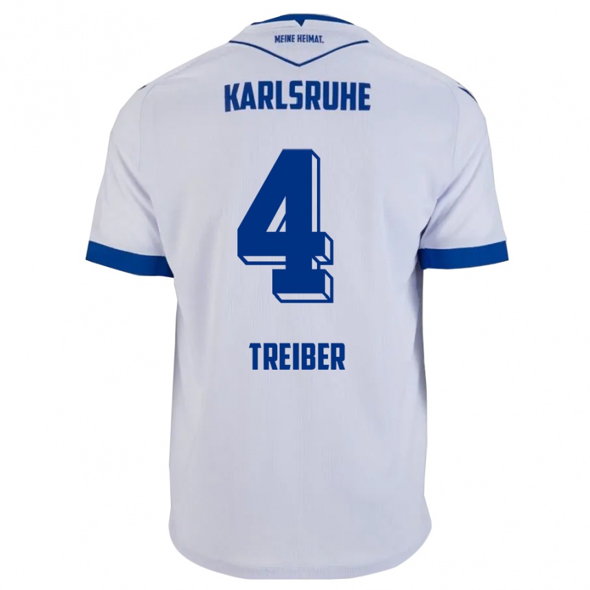 גברים כדורגל Jannik Treiber #4 לבן כחול הרחק ג'רזי 2025/26