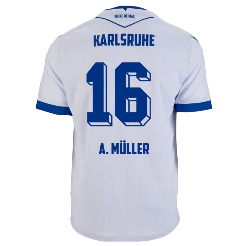 גברים כדורגל Andreas Müller #16 לבן כחול הרחק ג'רזי 2025/26