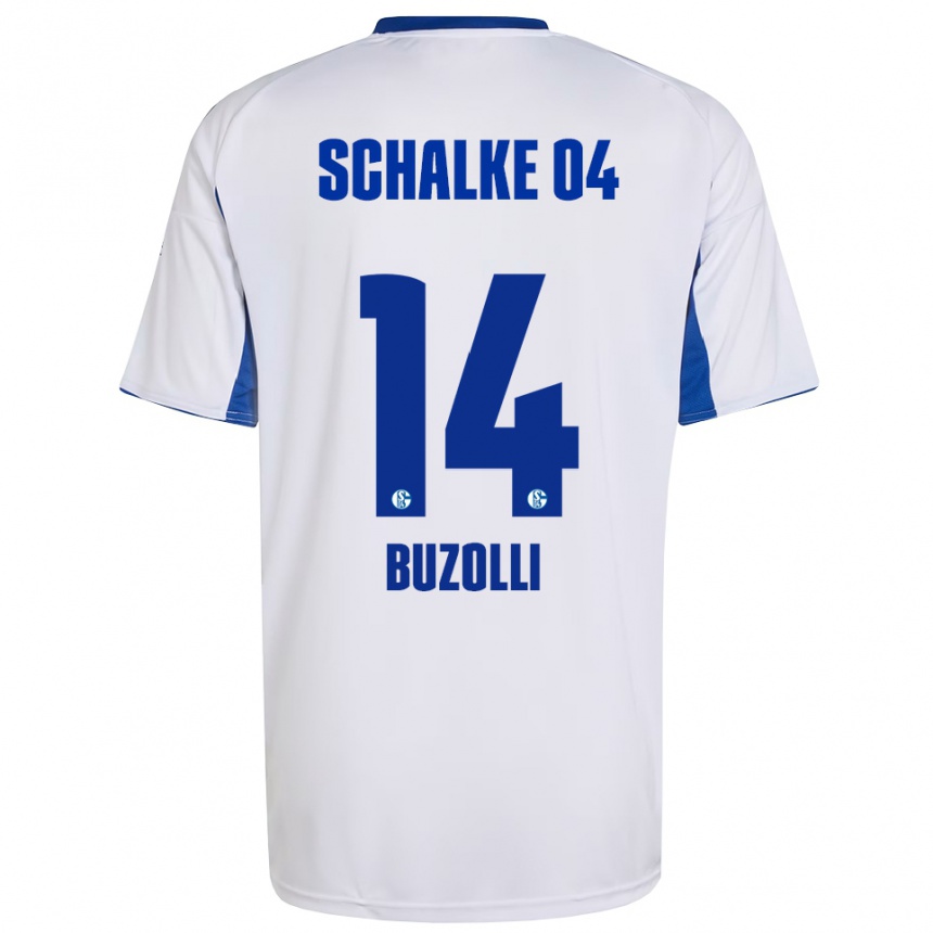 גברים כדורגל Andri Buzolli #14 לבן כחול הרחק ג'רזי 2025/26