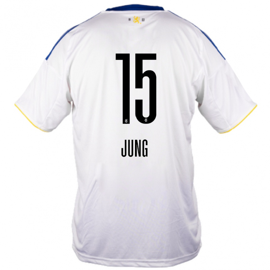 גברים כדורגל Elias Jung #15 לבן כחול צהוב הרחק ג'רזי 2025/26