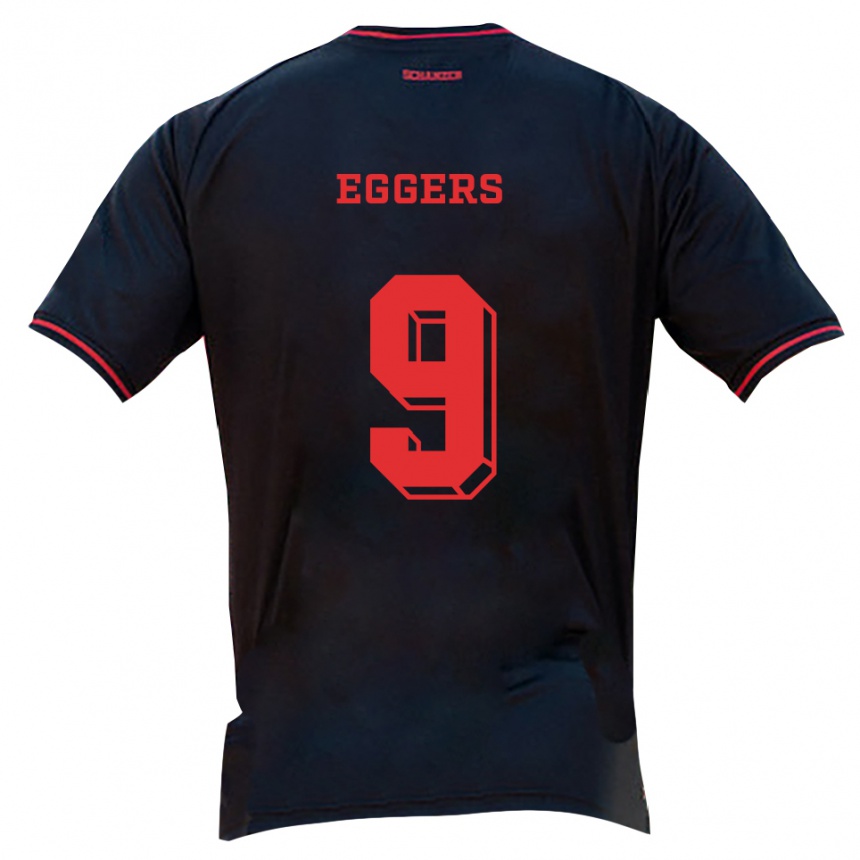 גברים כדורגל Milian Eggers #9 שחור אדום לבן הרחק ג'רזי 2025/26