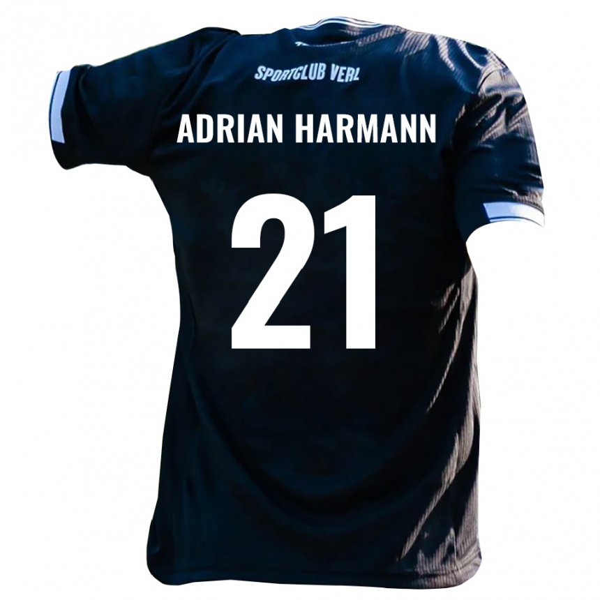 גברים כדורגל Manuel Adrian Harmann #21 שחור לבן הרחק ג'רזי 2025/26