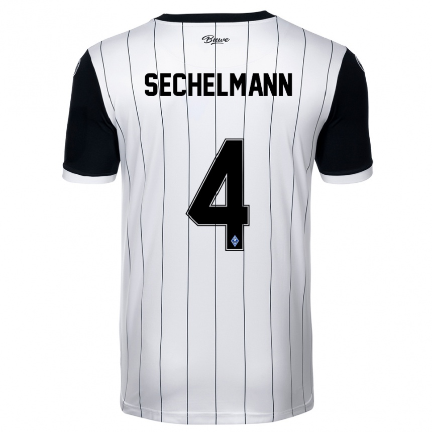 גברים כדורגל Tim Sechelmann #4 לבן שחור הרחק ג'רזי 2025/26