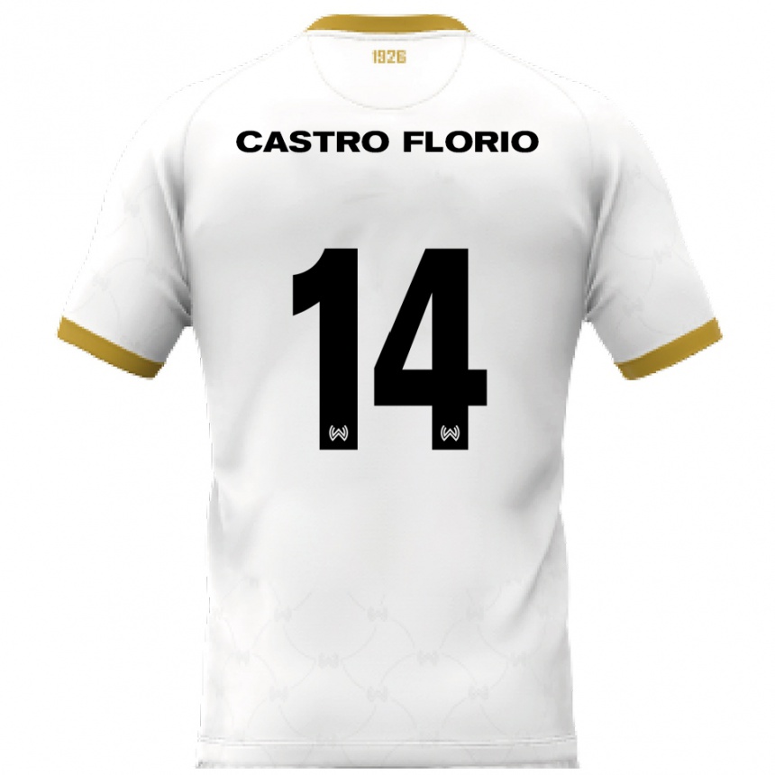 גברים כדורגל Giancarlo Castro Florio #14 לבן זהב הרחק ג'רזי 2025/26