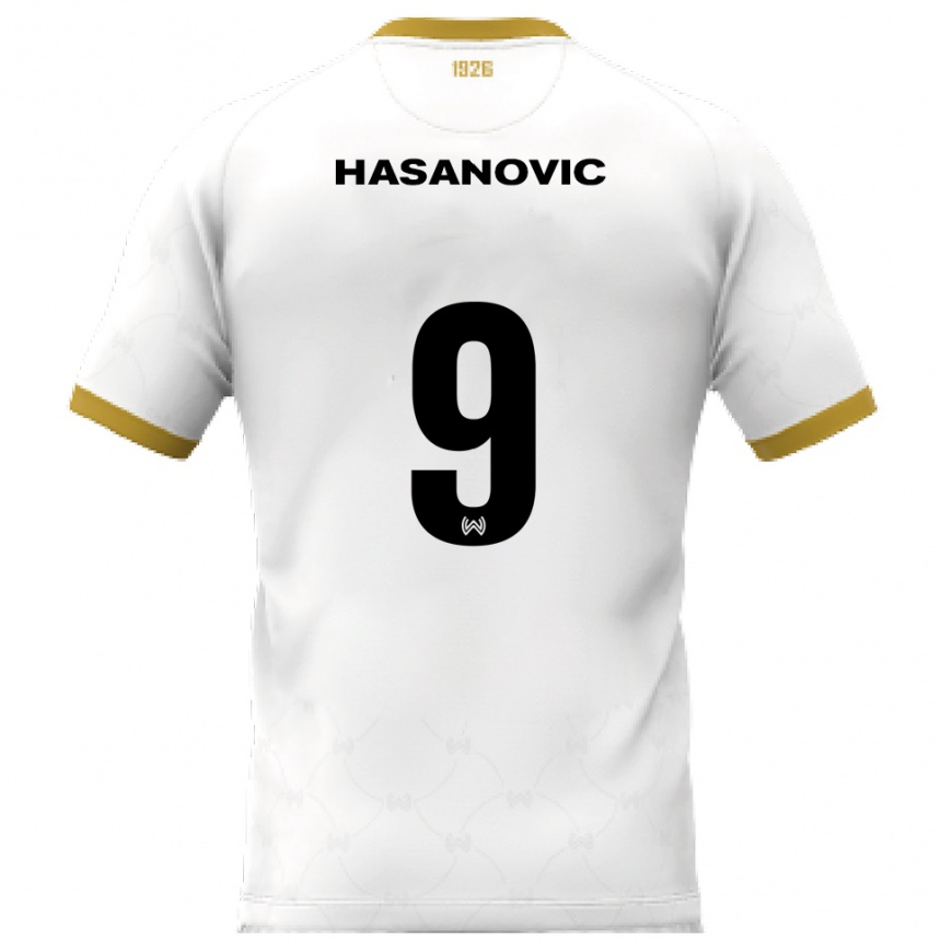 גברים כדורגל כארים חסנוביץ׳ #9 לבן זהב הרחק ג'רזי 2025/26