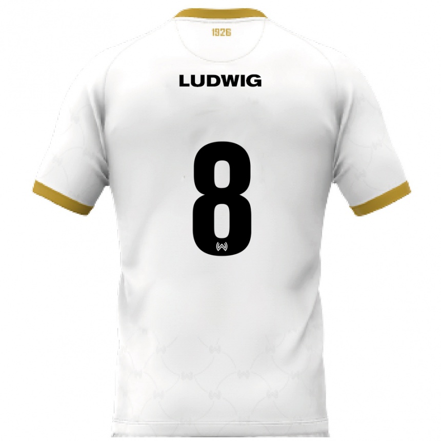 גברים כדורגל Milan Ludwig #8 לבן זהב הרחק ג'רזי 2025/26