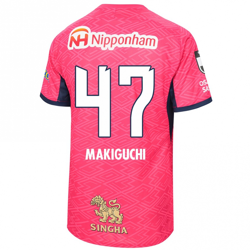 ילדים כדורגל Kazuma Makiguchi #47 לבן ורוד סאקורה ג'רזי ביתית 2025/26