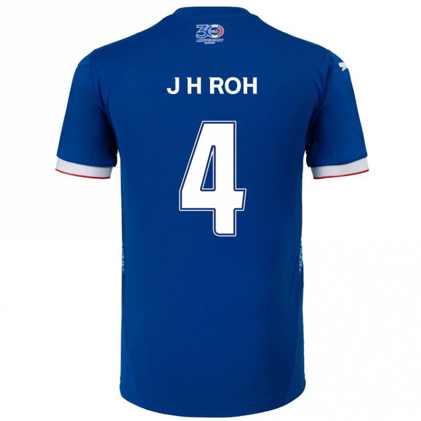 ילדים כדורגל Hyun-Jun Roh #4 לבן כחול מלכותי ג'רזי ביתית 2025/26