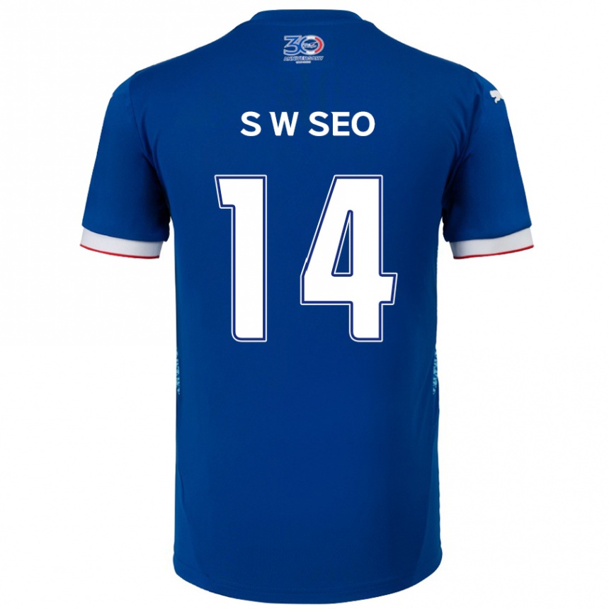 ילדים כדורגל Woo-Seong Seo #14 לבן כחול מלכותי ג'רזי ביתית 2025/26