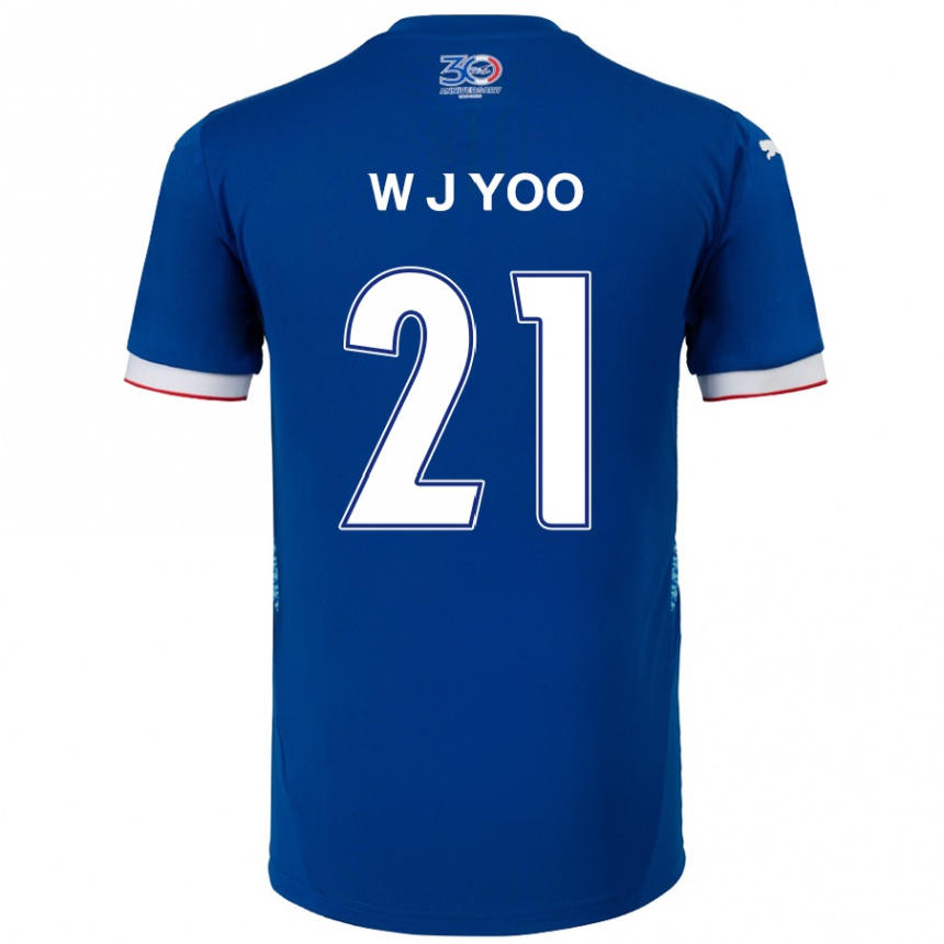 ילדים כדורגל Jin-Wook Yoo #21 לבן כחול מלכותי ג'רזי ביתית 2025/26