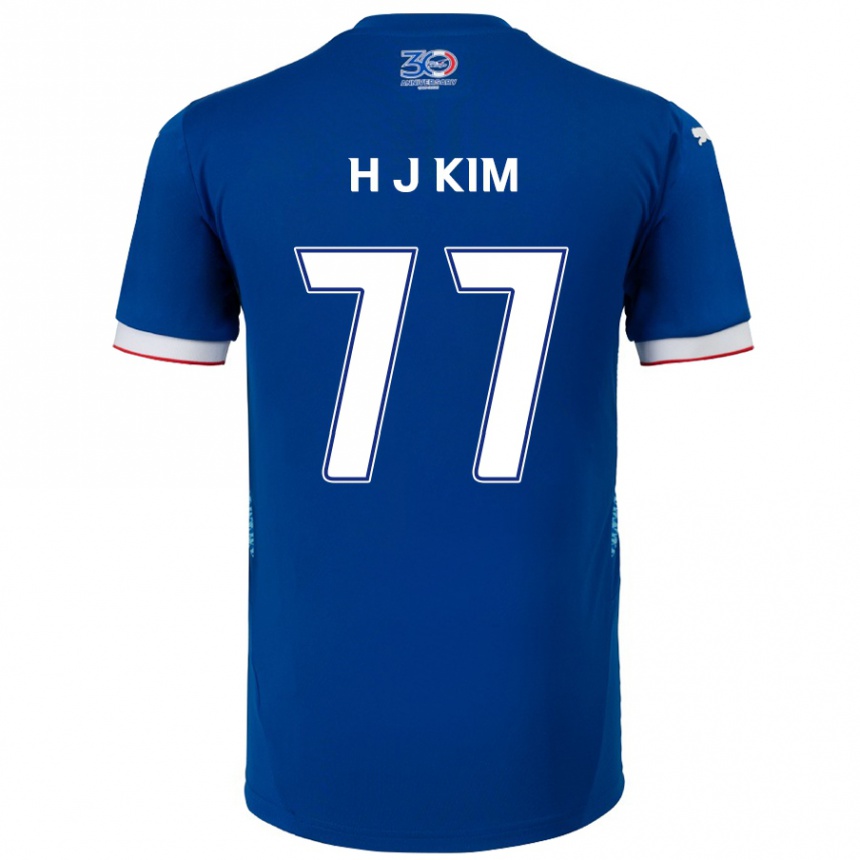 ילדים כדורגל Ji-Hyun Kim #77 לבן כחול מלכותי ג'רזי ביתית 2025/26