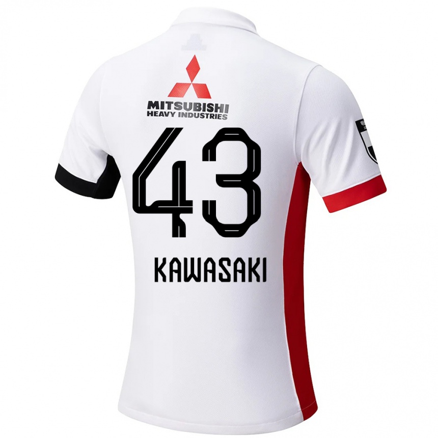 ילדים כדורגל Atsushi Kawasaki #43 אדום לבן הרחק ג'רזי 2025/26