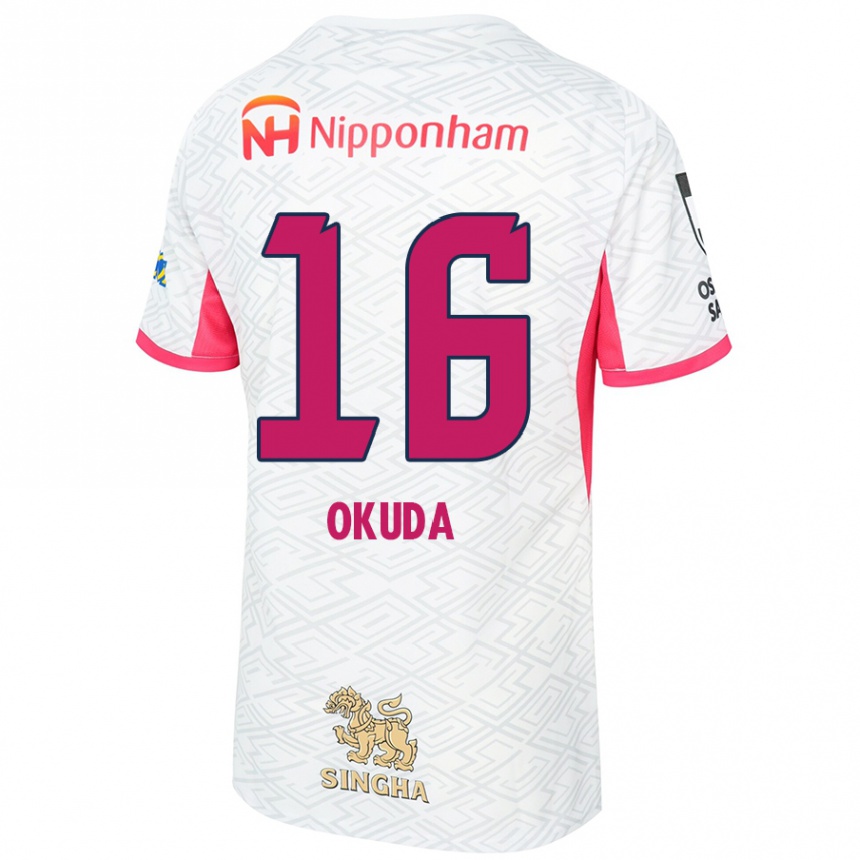 ילדים כדורגל Hayato Okuda #16 ורוד סאקורה לבן הרחק ג'רזי 2025/26