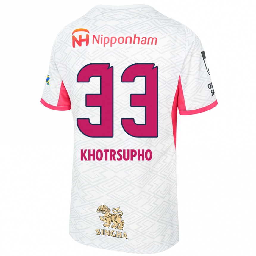 ילדים כדורגל Tawan Khotrsupho #33 ורוד סאקורה לבן הרחק ג'רזי 2025/26