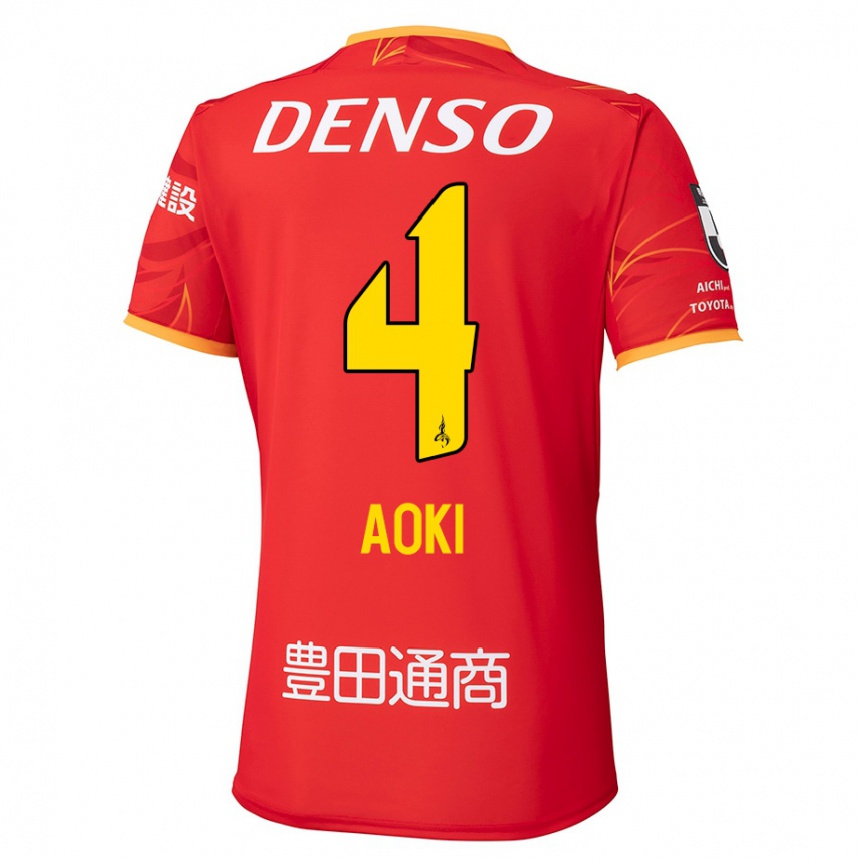 גברים כדורגל Masamune Aoki #4 אדום צהוב ג'רזי ביתית 2025/26
