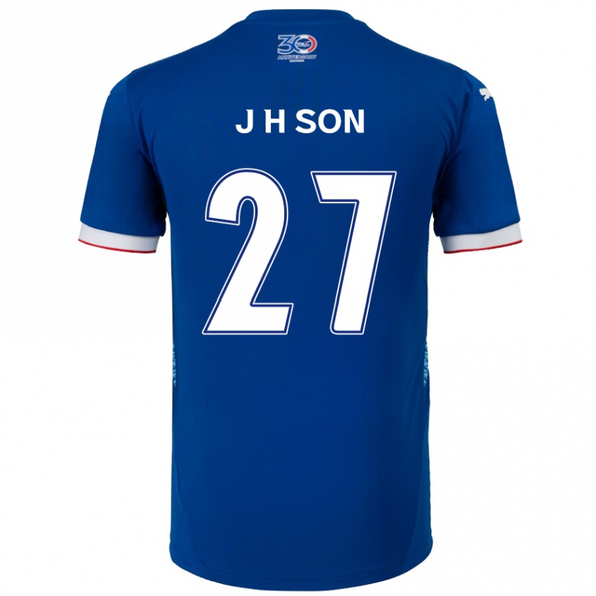 גברים כדורגל Ho-Jun Son #27 לבן כחול מלכותי ג'רזי ביתית 2025/26