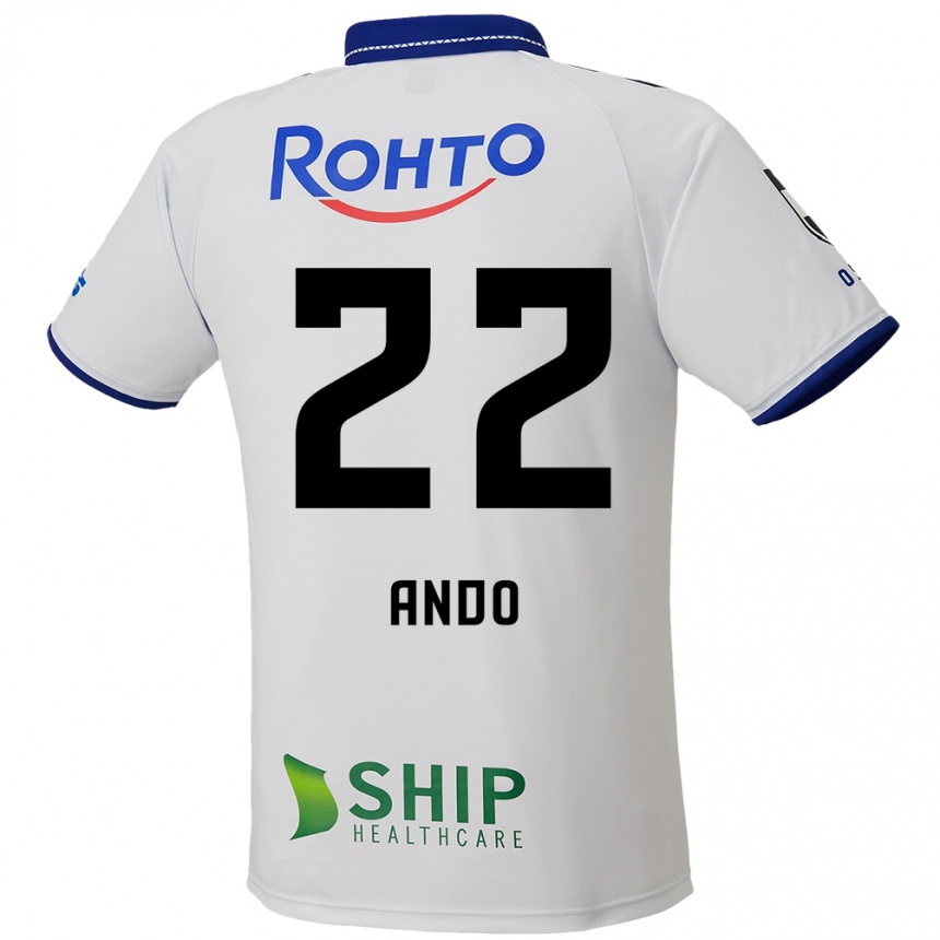 גברים כדורגל Rikuto Ando #22 לבן כחול שחור הרחק ג'רזי 2025/26