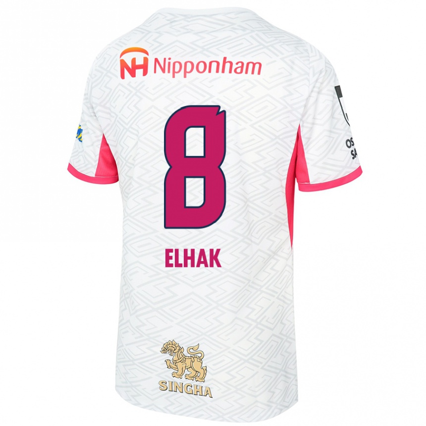 גברים כדורגל Akuro Elhak #8 ורוד סאקורה לבן הרחק ג'רזי 2025/26