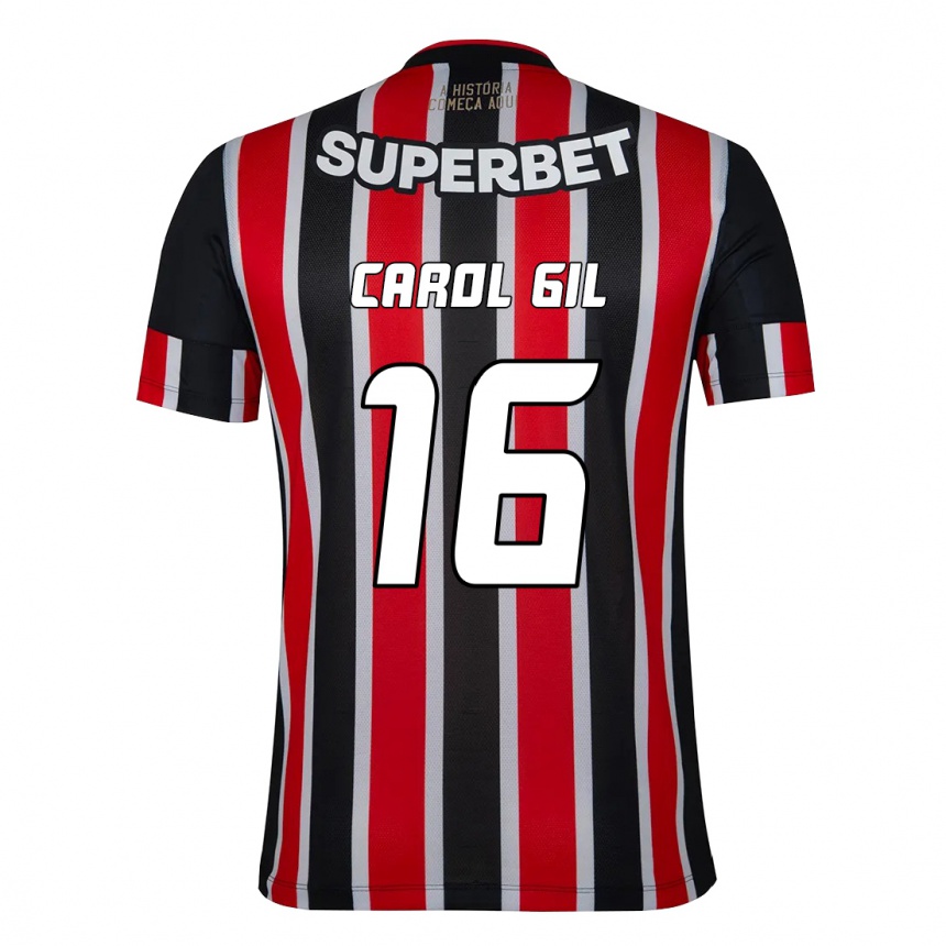 נשים כדורגל Carol Gil #16 אדום שחור לבן הרחק ג'רזי 2025/26