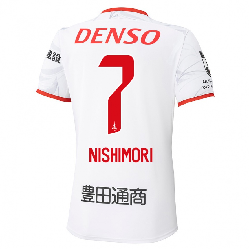 נשים כדורגל Yuto Nishimori #7 לבן אדום הרחק ג'רזי 2025/26
