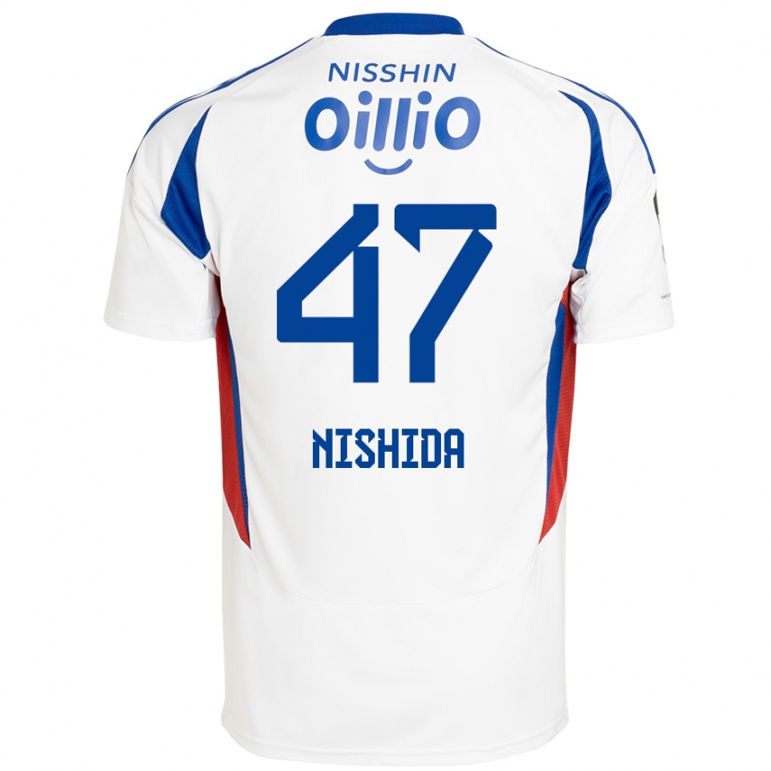 נשים כדורגל Yusuke Nishida #47 לבן כחול מלכותי הרחק ג'רזי 2025/26