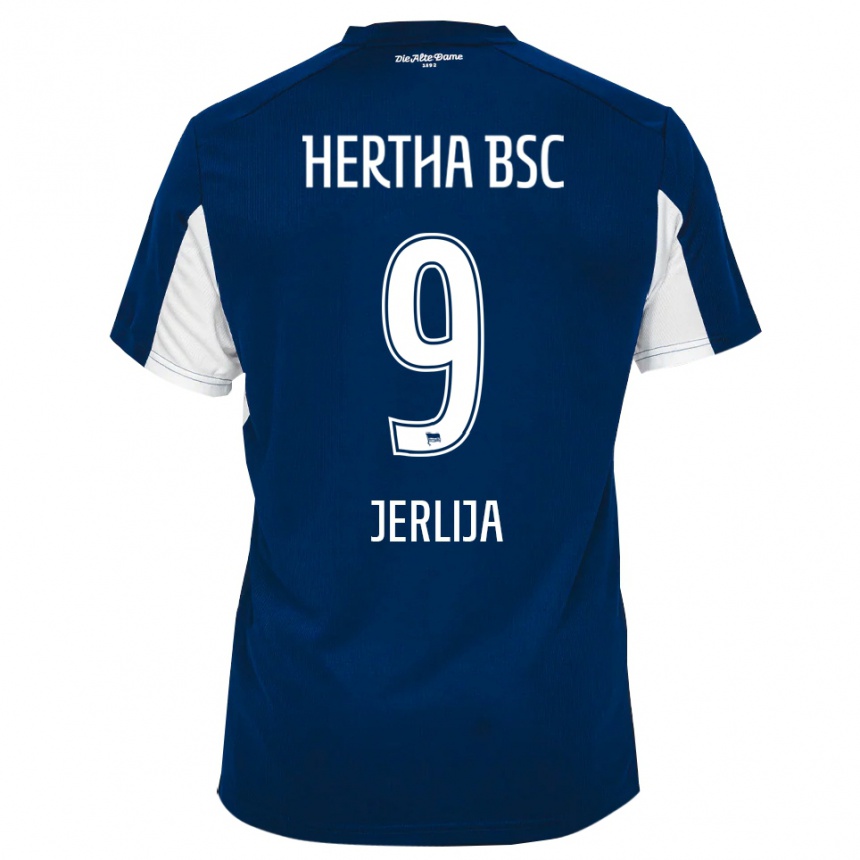 נשים כדורגל Leotrim Jerlija #9 לבן כחול ג'רזי ביתית 2025/26