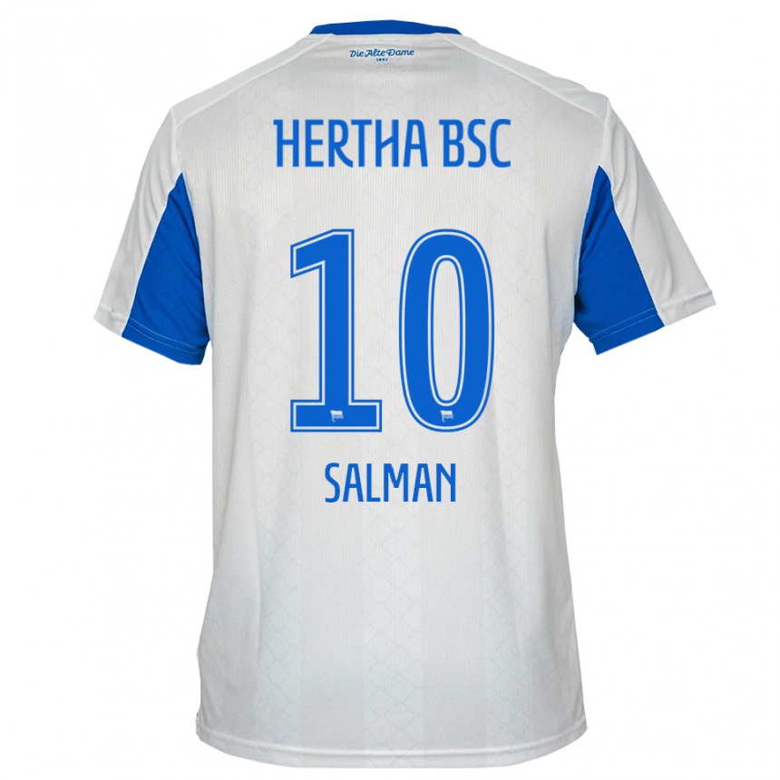 נשים כדורגל Ali Salman #10 לבן כחול הרחק ג'רזי 2025/26