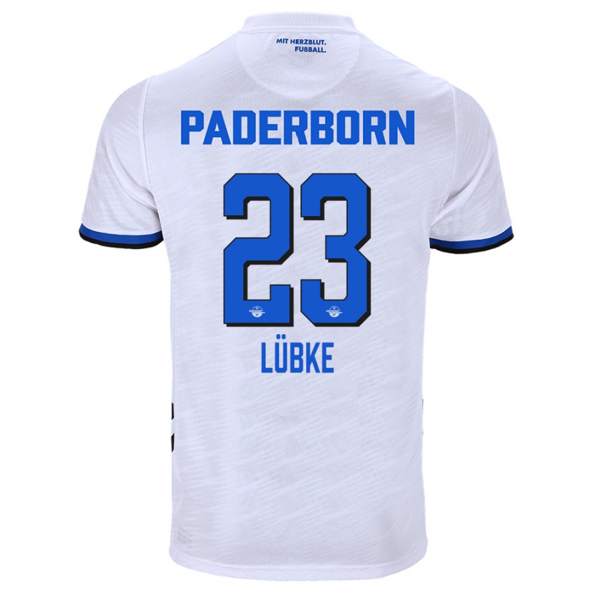 נשים כדורגל Jesper Lübke #23 לבן כחול הרחק ג'רזי 2025/26
