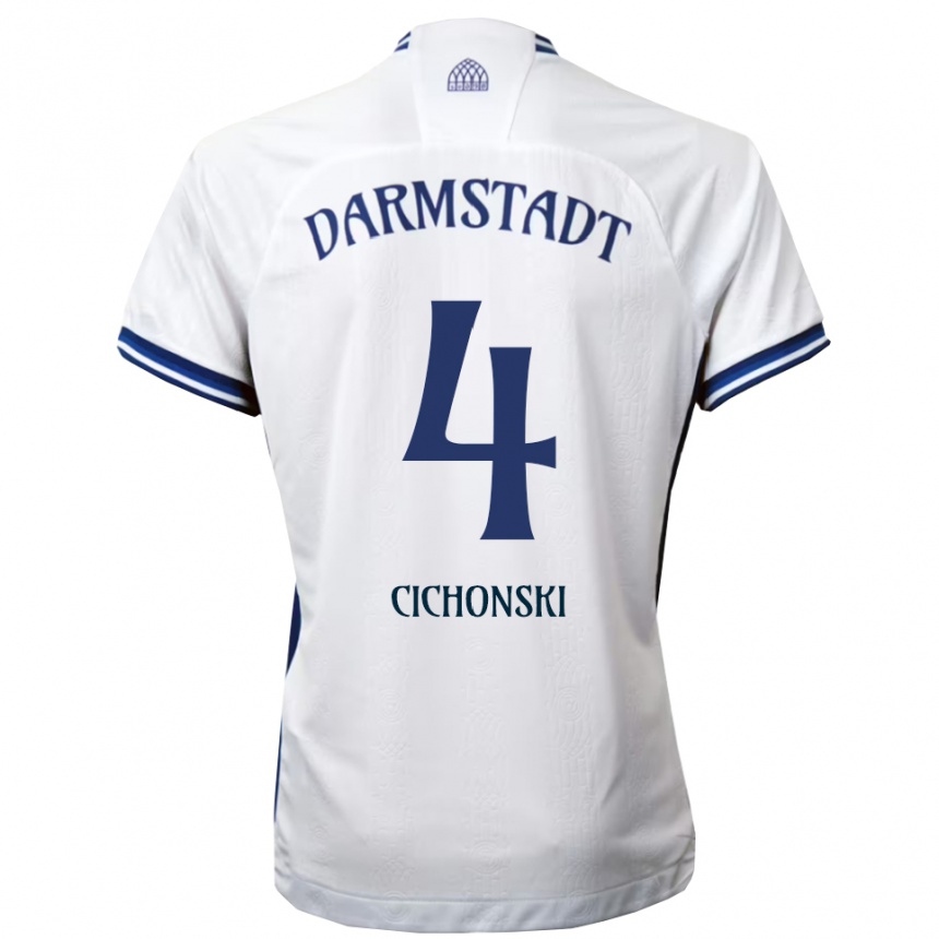 נשים כדורגל Florian Cichonski #4 לבן כחול הרחק ג'רזי 2025/26
