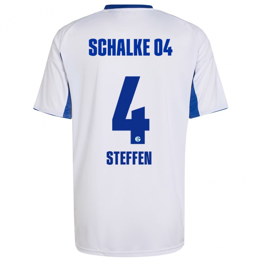 נשים כדורגל Kjell Steffen #4 לבן כחול הרחק ג'רזי 2025/26