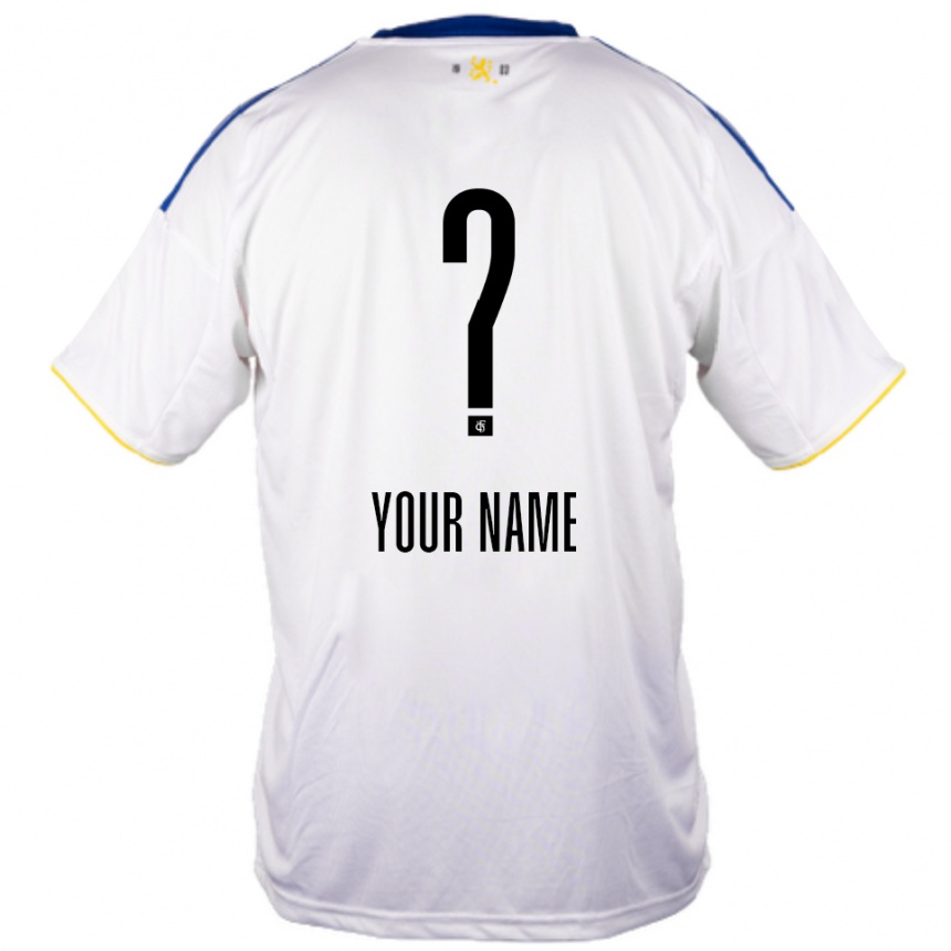 נשים כדורגל השם שלך #0 לבן כחול צהוב הרחק ג'רזי 2025/26