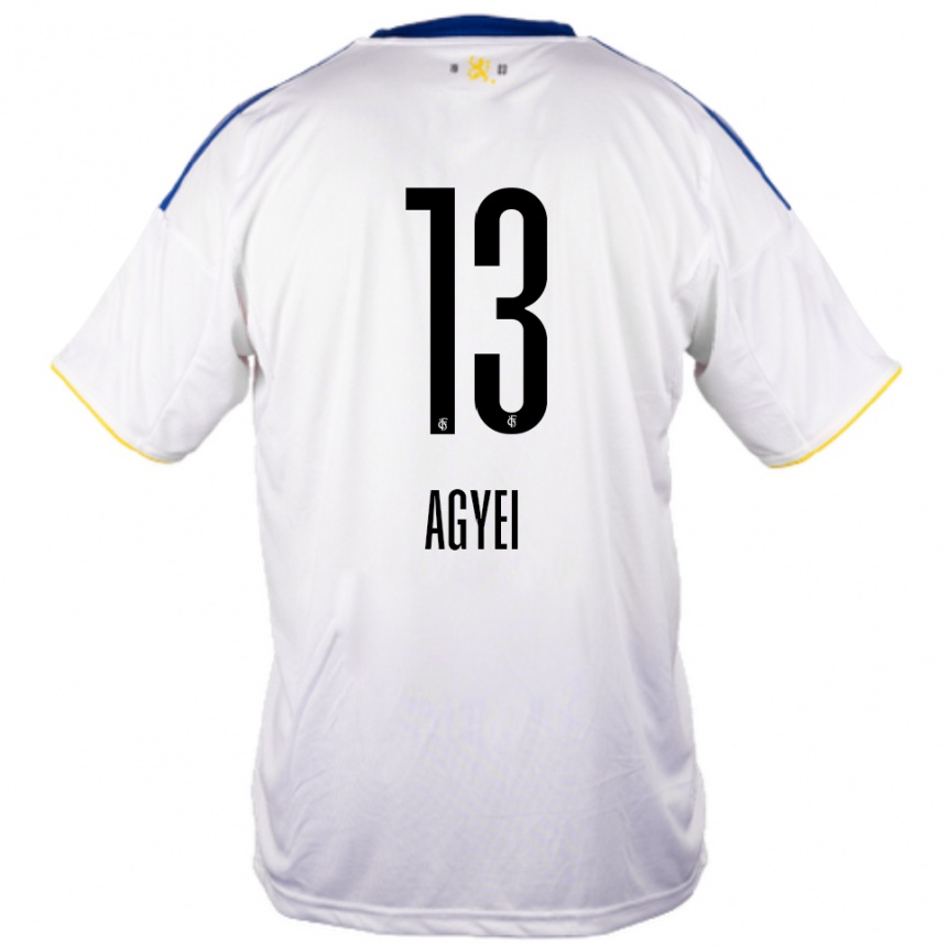 נשים כדורגל Chelsea Agyei #13 לבן כחול צהוב הרחק ג'רזי 2025/26