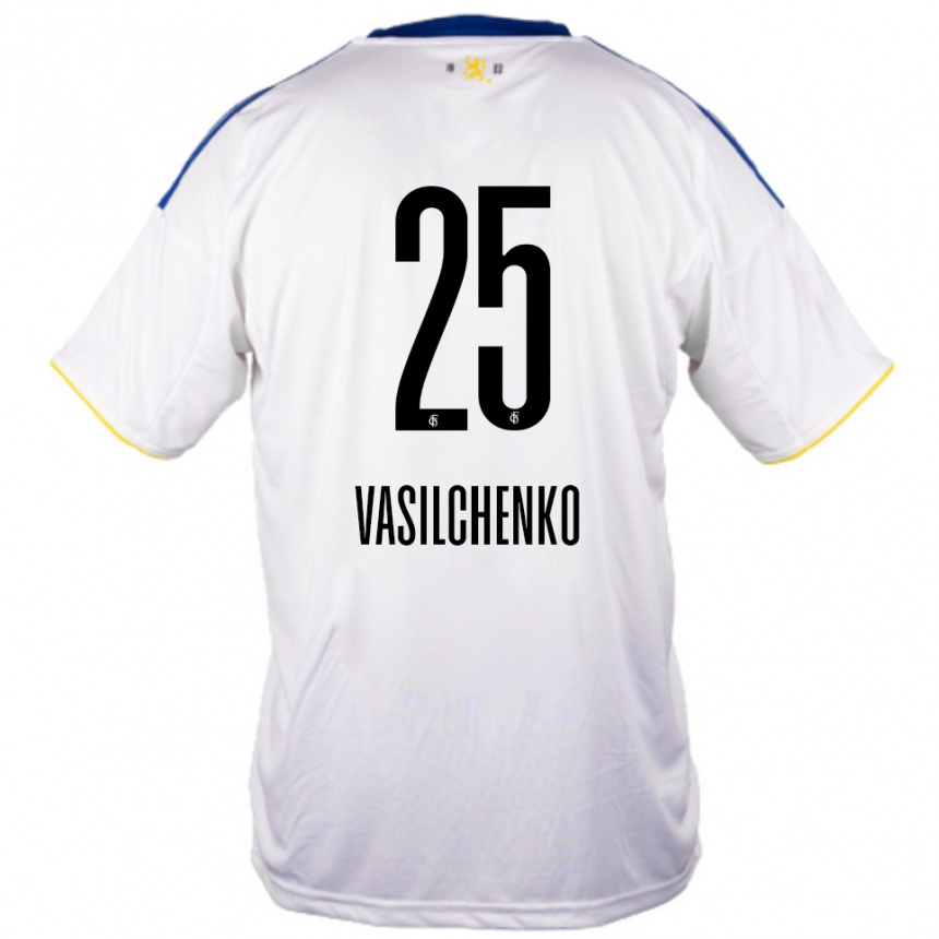 נשים כדורגל Leonard Vasilchenko #25 לבן כחול צהוב הרחק ג'רזי 2025/26